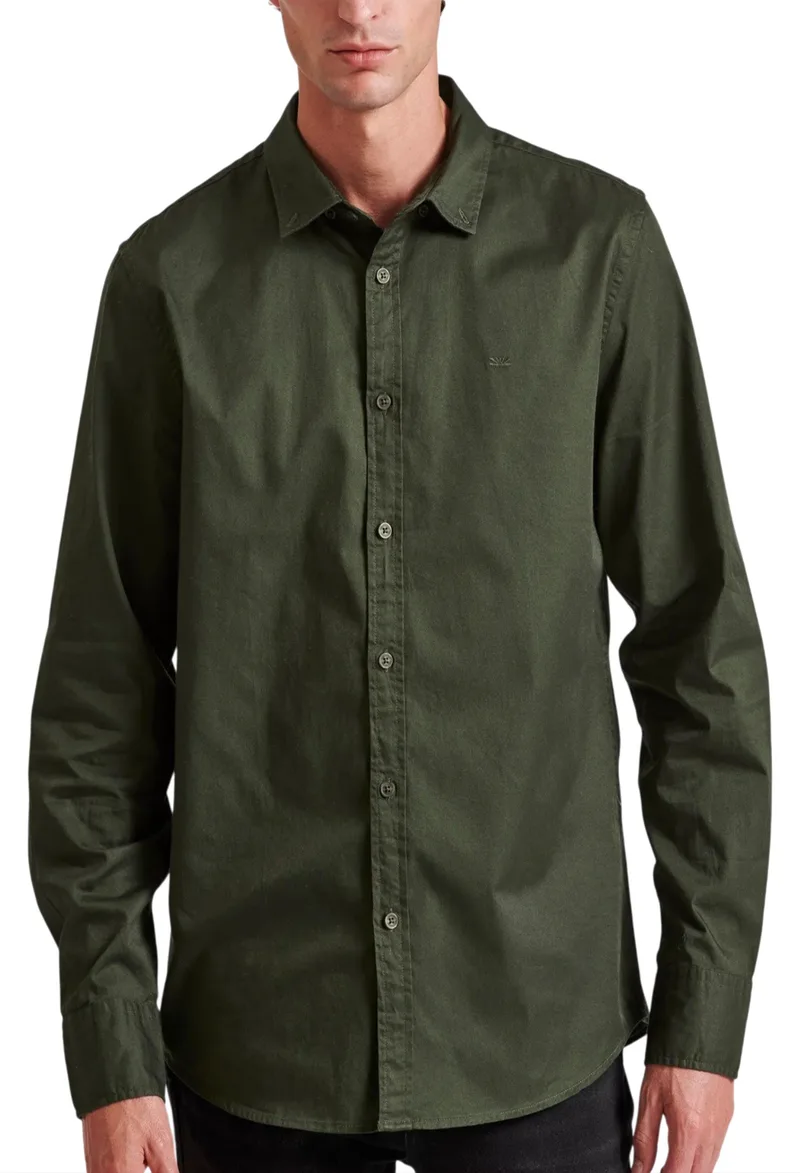 Πουκάμισο Μακρυμάνικο Funky Buddha Garment Dyed Twill FBM010-015-05-CEMENT Ανδρικό