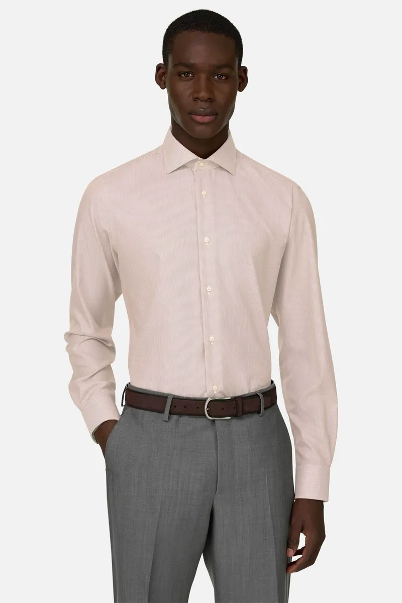 Boggi Milano ανδρικό πουκάμισο με ριγέ σχέδιο Slim Fit - BO26P058802 Καφέ Ανοιχτό
