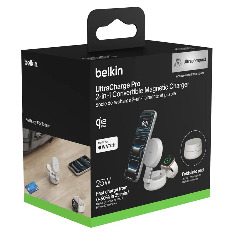 Belkin UltraCharge 25W Qi2 Magnetic 2-in-1 Wireless Charger Stand Sand WIZ043kqSD