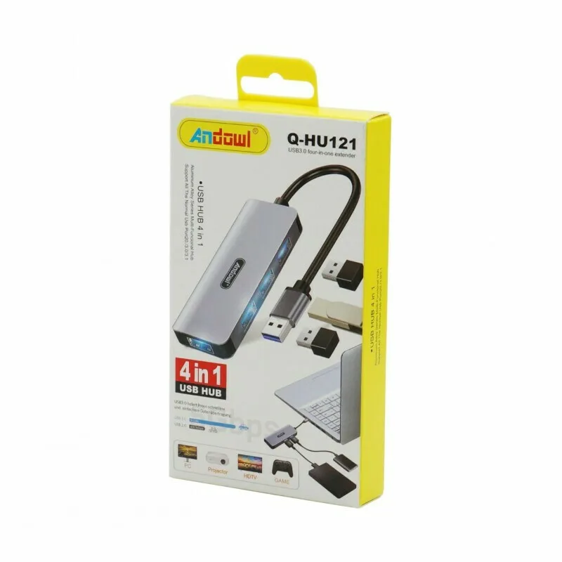 Andowl USB 2.0 Hub 4 Θυρών με σύνδεση USB-A Ασημί