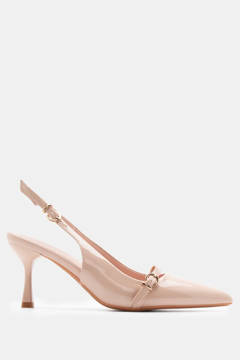 Γόβες Μυτερές Slingback με Τόκες - Μπεζ