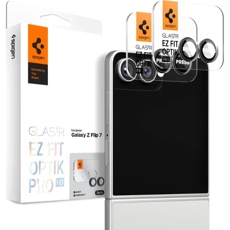 Tempered Glass Samsung Galaxy Z Flip7 Spigen GLAS.tR EZ Fit OPTIK Pro HD Camera Lens Protector Αντιχαρακτικό Γυαλί Προστασίας για Φακό Κάμερας 2 Τεμάχια - Black (AGL09587)