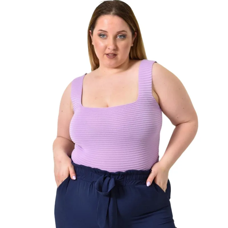 Γυναικείο Plus Size τοπ αμάνικο με ανάγλυφο σχέδιο Λιλά 24424