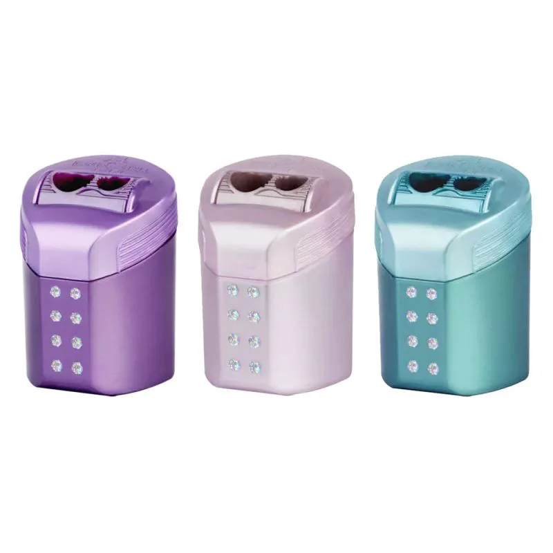 Ξύστρα διπλή με δοχείο Faber-Castell Roll-On Sparkle (3 μεταλλικά χρώματα)
