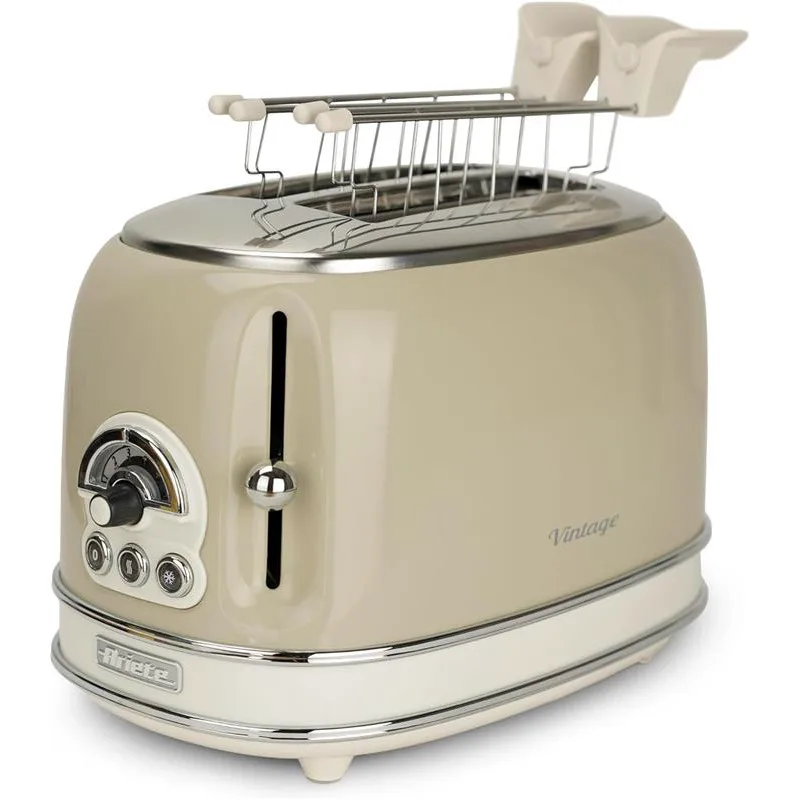 Τοστιέρα ψωμιού Ariete VINTAGE 0155/03, 810W, 2 φέτες, 3 λειτουργίες, 6 στάδια, Αφαιρούμενος δίσκος ψίχας, Μπεζ
