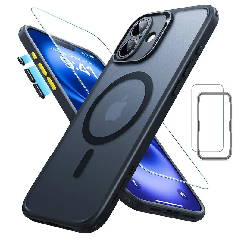 (2+1 Pack) Full Protection Pro Set ESR Classic HaloLock MagSafe Frosted Black iPhone 16