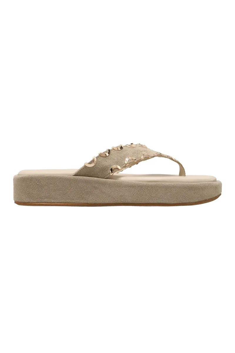 Haralas γυναικεία suede σανδάλια - E112-011 Μπεζ