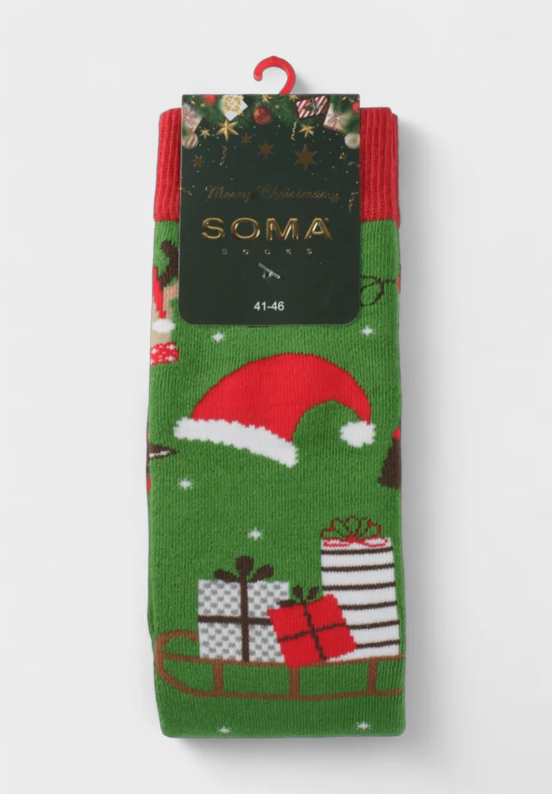 Χριστουγεννιάτικες Κάλτσες SOMA Socks “Santa’s Sleigh Ride” – Πετσετέ, Βαμβακερές SSJOY26-4-Πράσινο