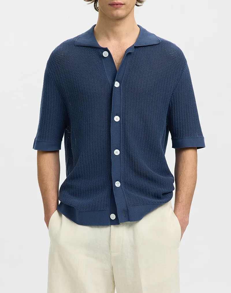 SELECTED SLHSHANE SS OPEN STRUC POLO CARDIGAN 16101371-Sargasso Sea Blue