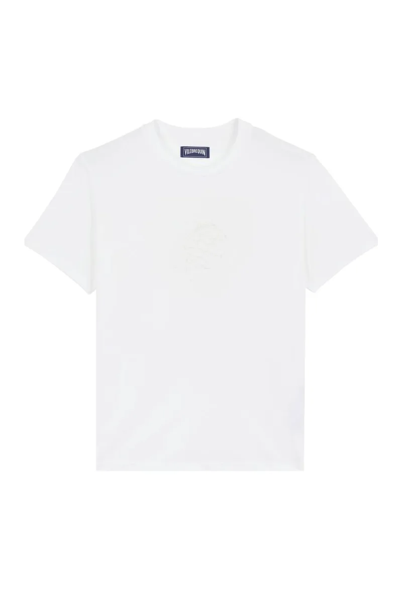 ΑΝΔΡΙΚΟ T-SHIRT ΜΕ ΚΕΝΤΗΜΕΝΟ LOGO VILEBREQUIN ΚΑΝΟΝΙΚΗ ΓΡΑΜΜΗ ΛΕΥΚΟ