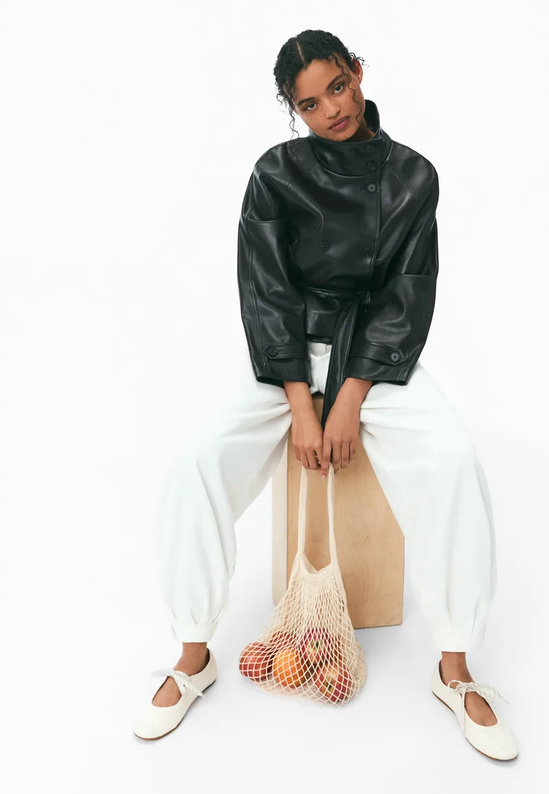 Stradivarius Trench Με Ψηλό Γιακά Και Όψη Δέρματος Μαύρο Xl