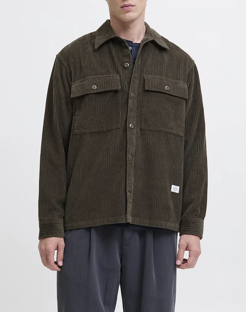 JACK&JONES JPRBLUWILL CORDUROY L/S OVERSHIRT SN 12282350-Black OliveSOLID Olive