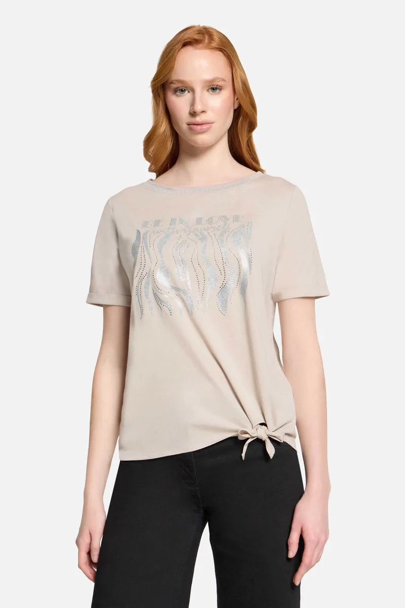So Cosy γυναικεία μπλούζα με print και δέσιμο - 2466/8140 Μπεζ