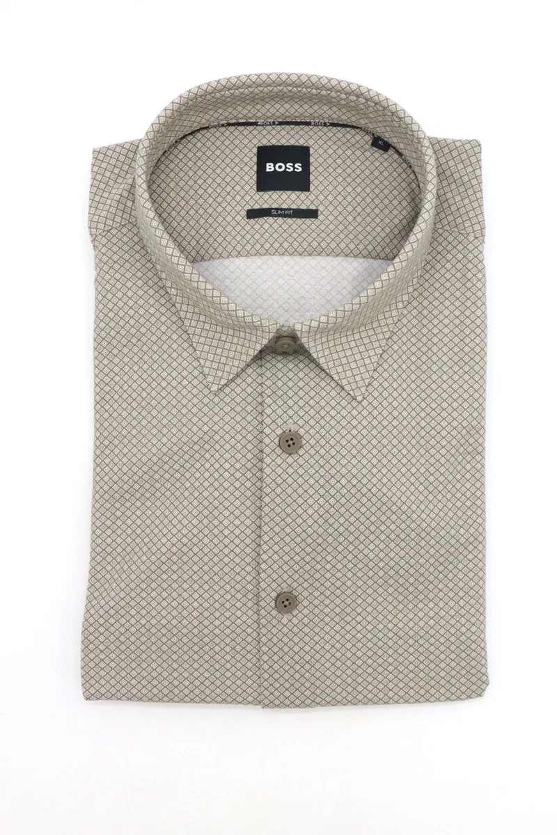 BOSS ΠΟΥΚΑΜΙΣΟ ΜΙΚΡΟΣΧΕΔΙΟ SLIM FIT P-ROAN-KENT-C1-233 ΜΠΕΖ-ΧΑΚΙ