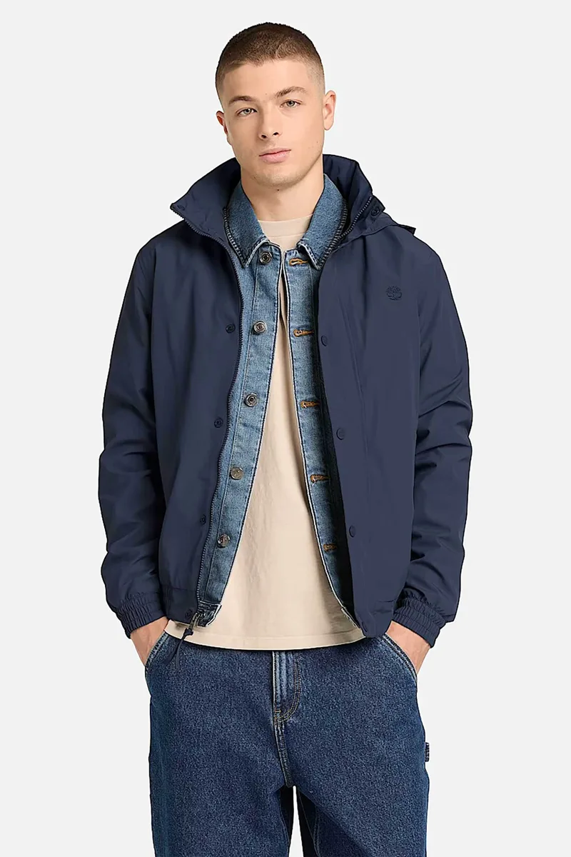 Timberland ανδρικό αδιάβροχο bomber jacket με αποσπώμενη κουκούλα και κεντημένο tree logo - TB0A44MQ4331 Μπλε Σκούρο