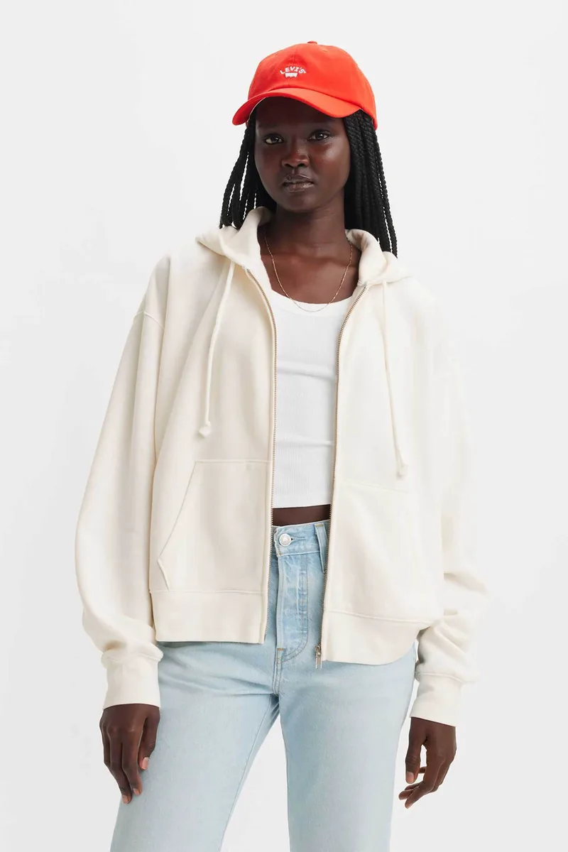 Levi's® γυναικεία ζακέτα φούτερ μονόχρωμη με κουκούλα και τσέπες - A59450015 Εκρού