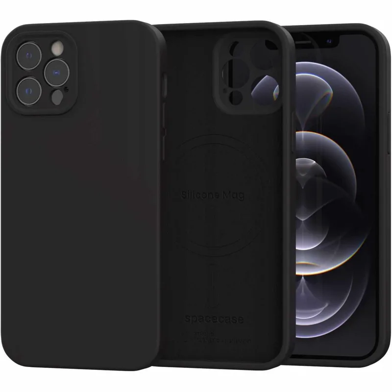 Θήκη iPhone 12 Pro Spacecase Silicone Mag Case Σιλικόνης με MagSafe - Black (5905719138660)