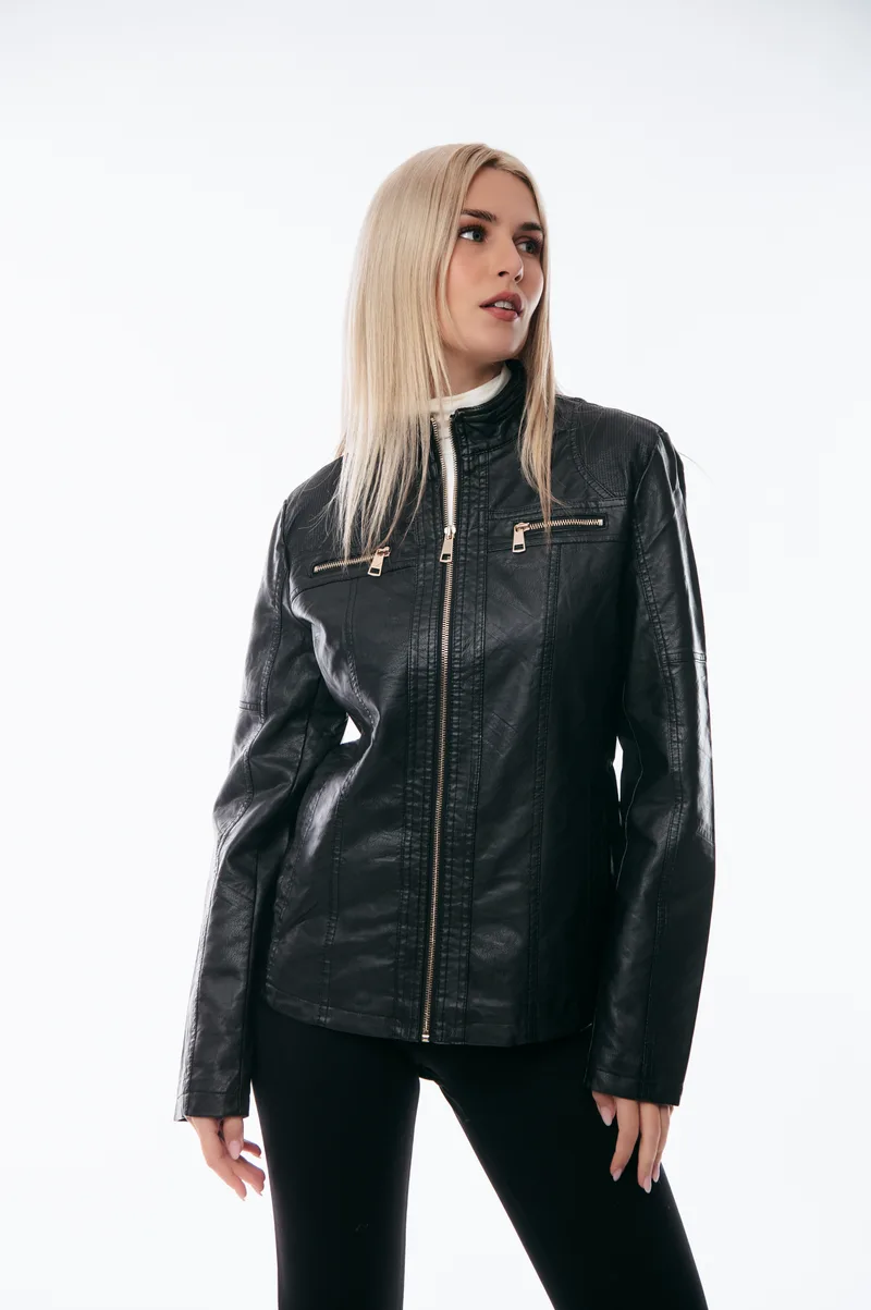 ΜΠΟΥΦΑΝ ΔΕΡΜΑΤΙΝΗ BIKER PLUS SIZE Μαύρο
