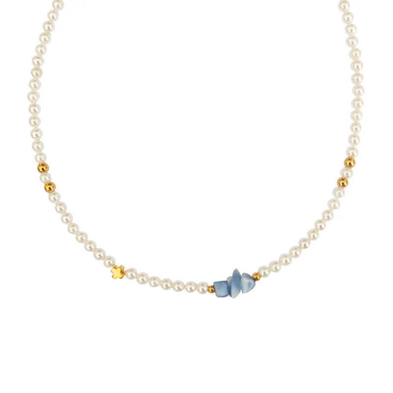 PL Ατσάλινο κολιέ μαργαριτάρια shell pearls μικρά με σταυρό