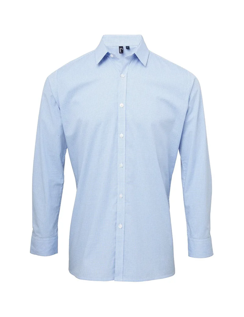 Ανδρικό μακρυμάνικο καρό πουκάμισο PREMIER PR220 Light Blue/White