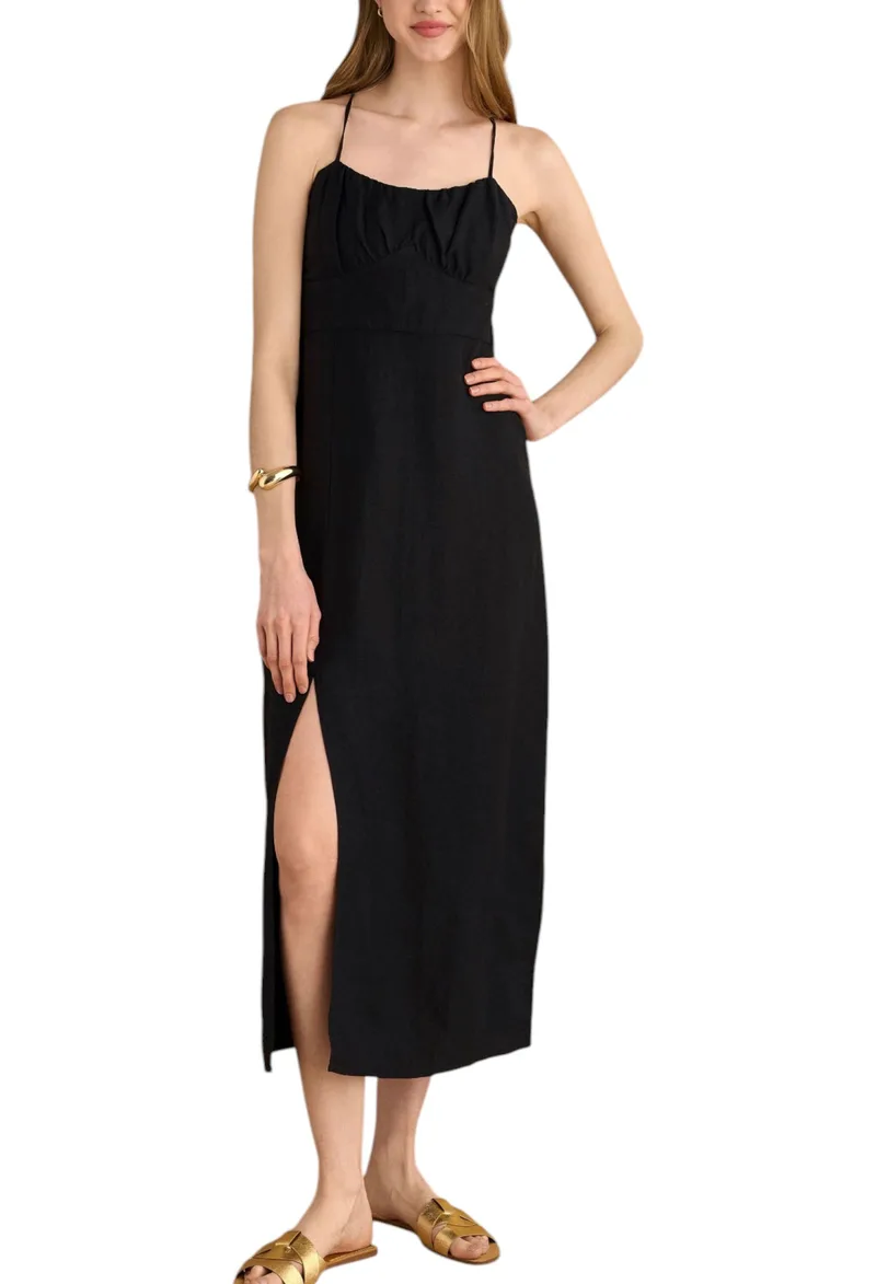 Φόρεμα Attrattivo Μάξι Λινό 9920945-BLACK Γυναικείο
