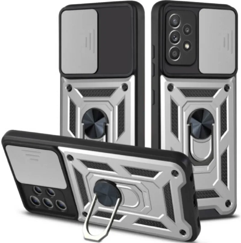 Bodycell Armor Slide - Ανθεκτική Θήκη Samsung Galaxy A32 4G με Κάλυμμα για την Κάμερα & Μεταλλικό Ring Holder - Silver (5206015014307)