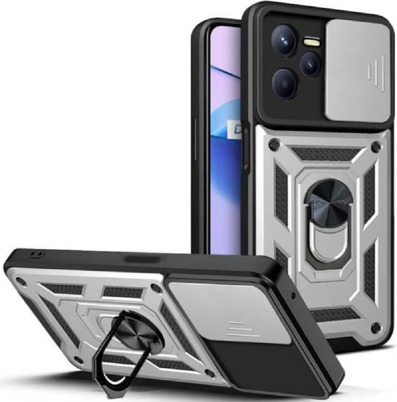 Bodycell Armor Slide - Ανθεκτική Θήκη Realme C35 με Κάλυμμα για την Κάμερα & Μεταλλικό Ring Holder - Silver (5206015018848)