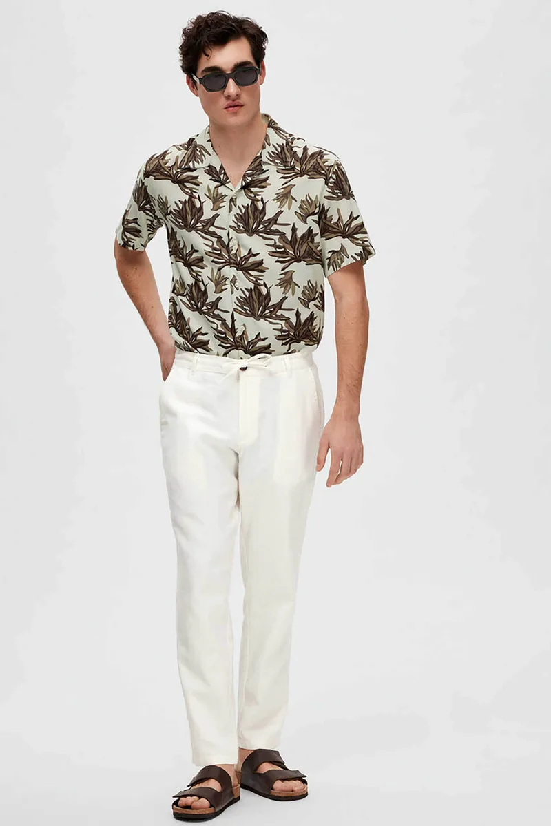 Selected ανδρικό παντελόνι από λινάρι και βαμβάκι Relaxed Fit - 16087636 Λευκό
