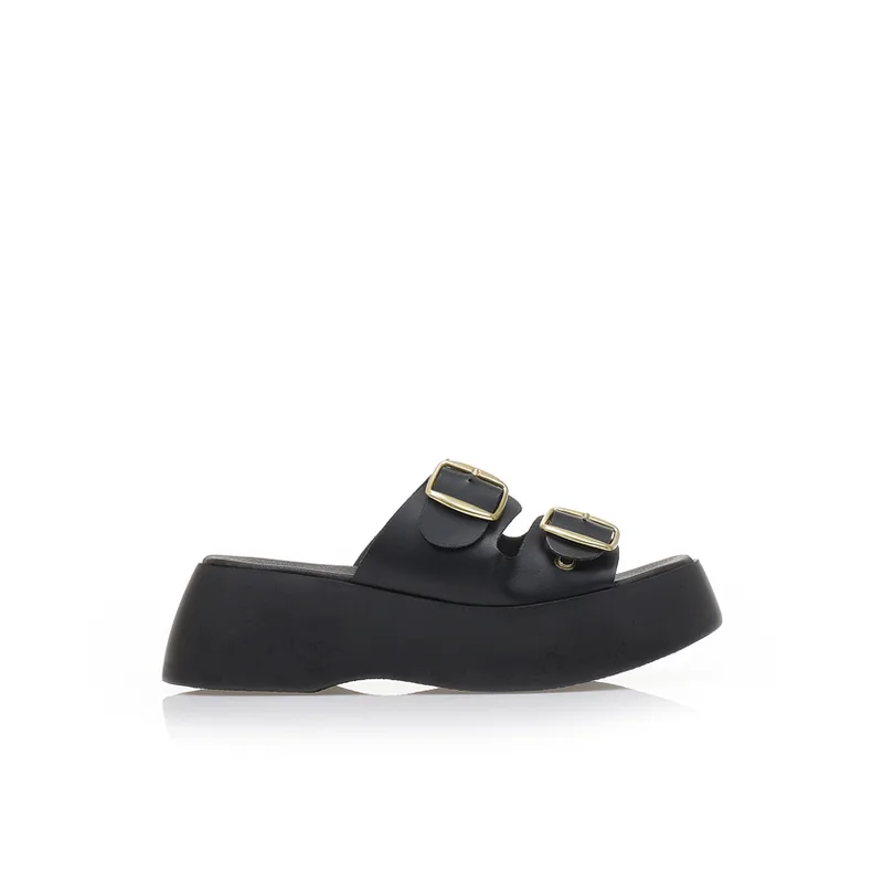 Flatforms χειροποίητα μαύρα δερματίνη με διπλή φάσα ΜΑΥΡΟ
