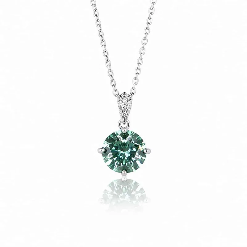 Ασημένιο Κολιέ με Γαλαζοπράσινο Multicolor Moissanite και GRA