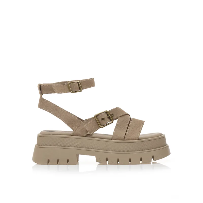 Flatforms πούρο σουέτ με πολλαπλά λουράκια ΠΟΥΡΟ