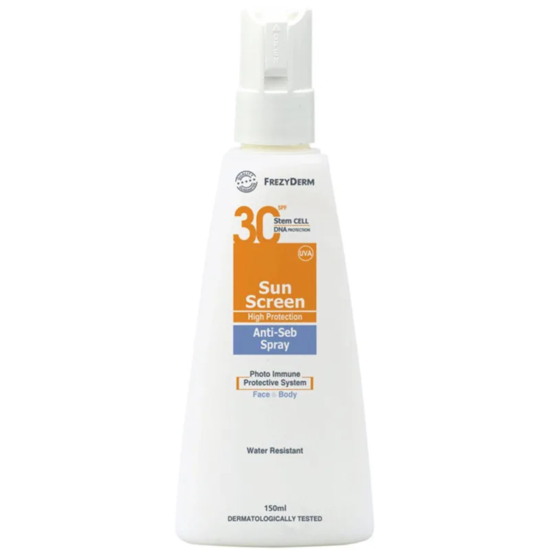 Frezyderm Sun Screen Anti-Seb Spray Spf30 Αντηλιακό Γαλάκτωμα Προσώπου - Σώματος Κατάλληλο για Λιπαρά Δέρματα & Τάση Ακμής 150ml