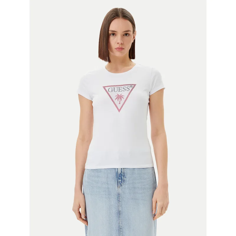 Guess T-Shirt E5GI08 J1314 Λευκό Slim Fit