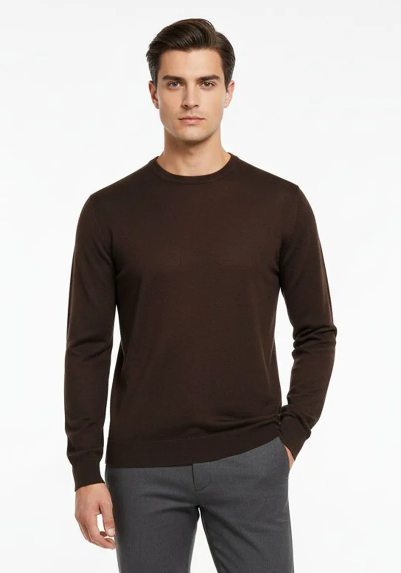 Malagrida Πλεκτή μπλούζα με Ο-Neck λαιμόκοψη - 10 2140 /332 Brown