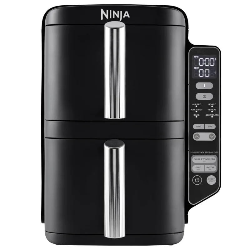 Φριτέζα θερμού αέρα Ninja SL300EU, 2470W, 7,6 l, 40-240C, 2 καλάθια, 6 προγράμματα, συγχρονισμένο μαγείρεμα, χρονοδιακόπτης, αυτόματη διακοπή, μαύρο χρώμα