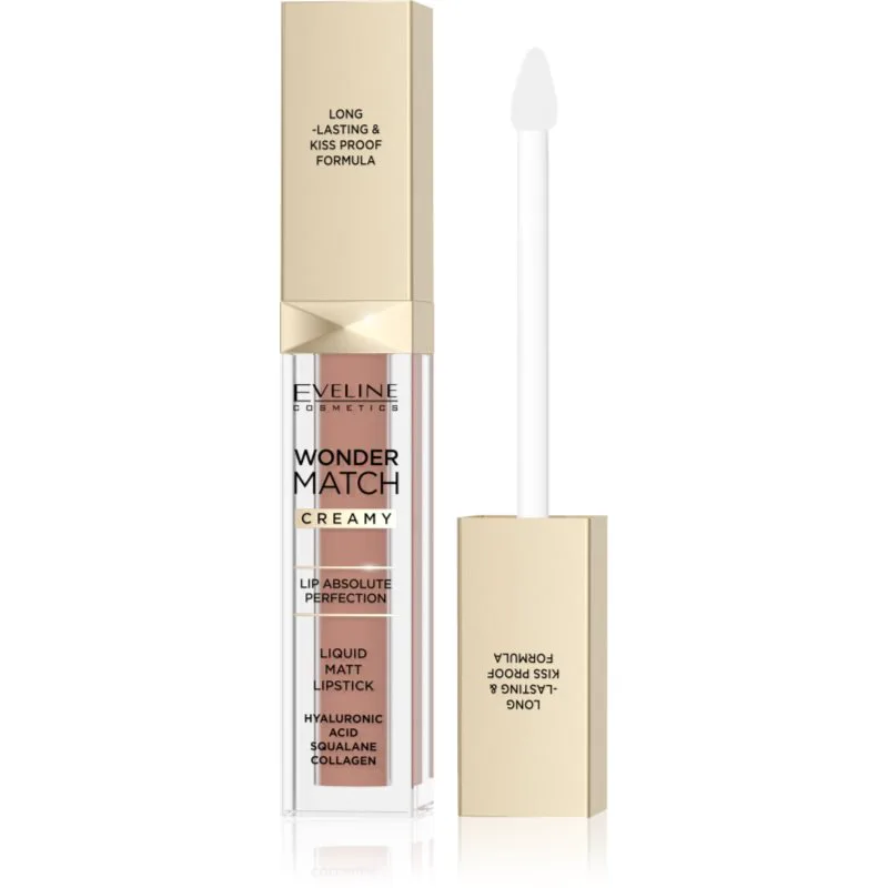 Eveline Cosmetics Wonder Match μακράς διαρκείας ρευστό κραγιόν ματ με υαλουρονικό οξύ απόχρωση 11 Milky Nude 6.8 ml