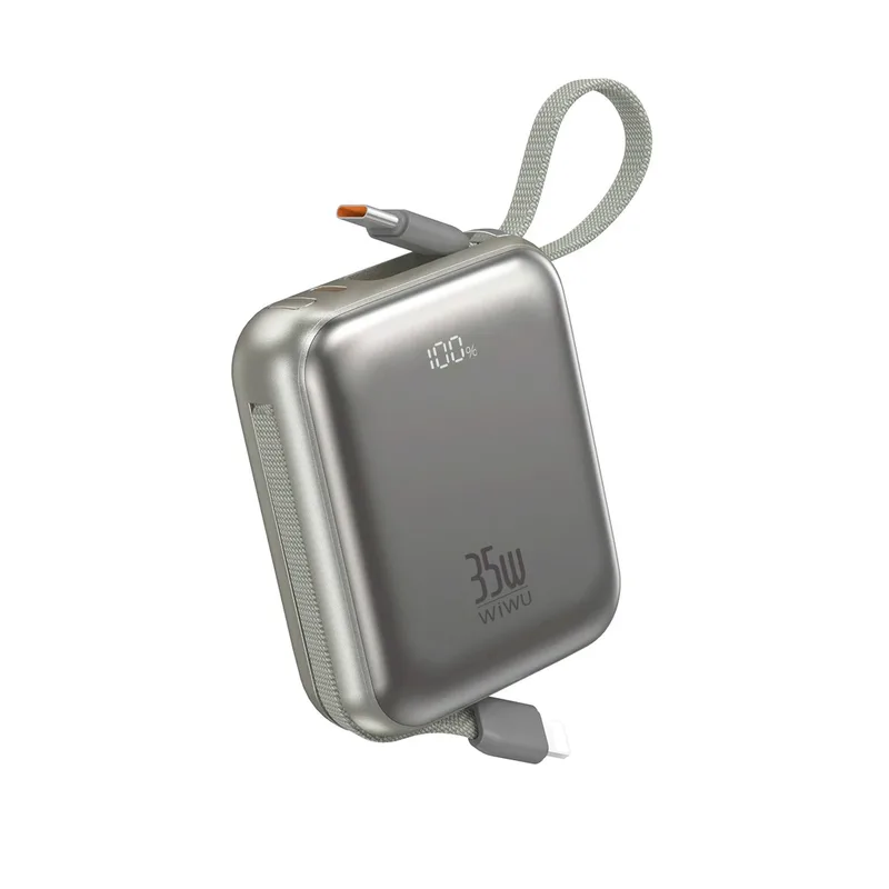WiWU Built-in Cable Mini Power Bank 10000mAh 35W Silver (P062)