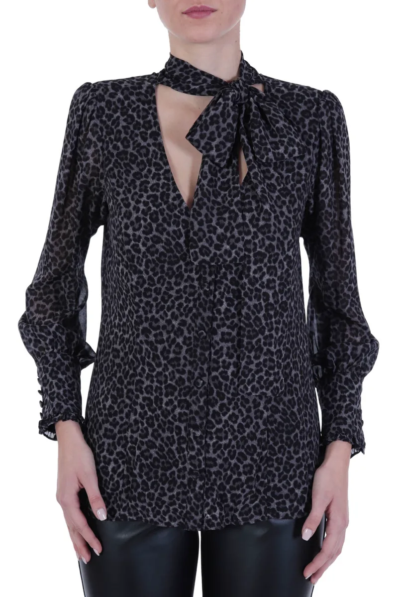 MICHAEL KORS ΠΟΥΚΑΜΙΣΑ LEOPAR TIE V NECK ΜΑΥΡΟ