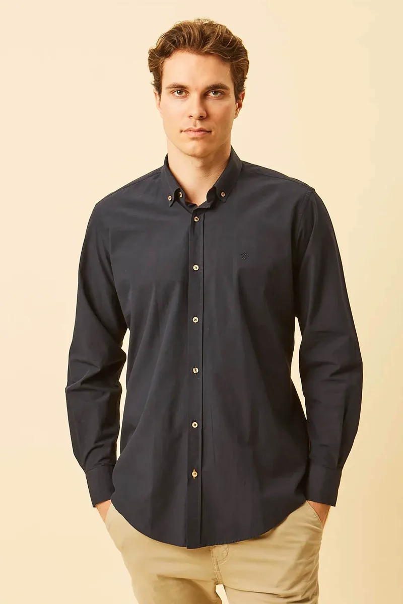 DORS ανδρικό πουκάμισο poplin button down με κεντημένο λογότυπο Regular Fit - 1040001.C02 Μαύρο