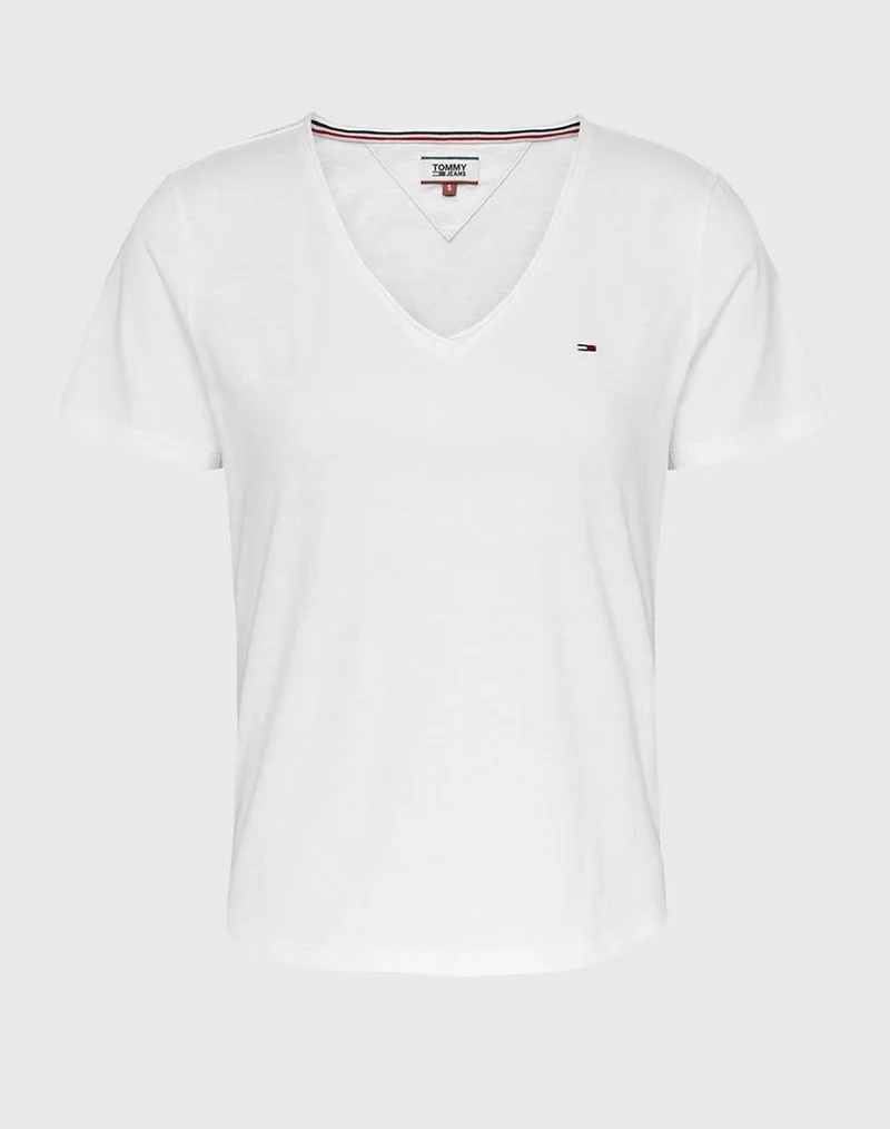 TOMMY JEANS TJW SLIM SOFT V NECK TEE DW0DW14617-YBR White