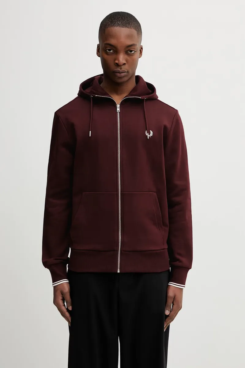 Fred Perry μπλούζα με κουκούλα και κουμπιά ανδρική βαμβακερή