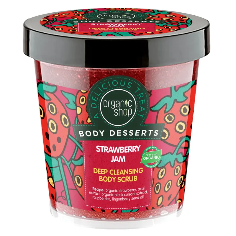 Organic Shop Body Desserts Strawberry Jam Deep Cleansing Body Scrub Απολεπιστικό Σώματος για Βαθύ Καθαρισμό με Άρωμα Μαρμελάδα Φράουλα 450ml