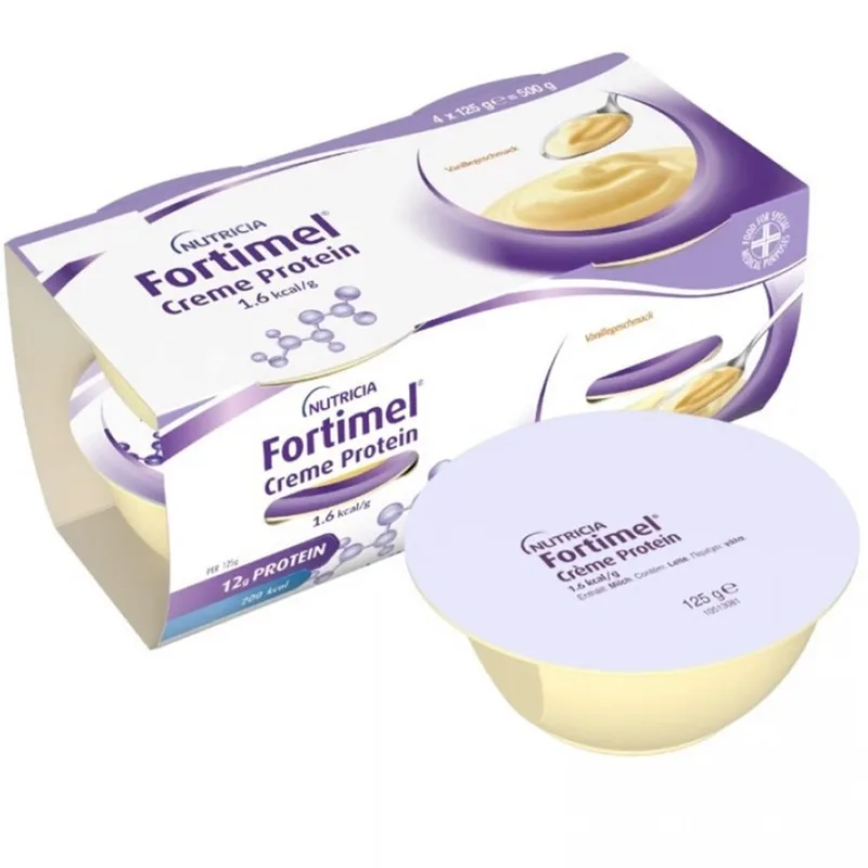 Nutricia Fortimel Creme Protein 1.6kcal/g Συμπλήρωμα Διατροφής Κρέμας Πλούσιας σε Πρωτεΐνες, Βιταμίνες & Μέταλλα για την Υποστήριξη Κατά τη Διάρκεια Θεραπείας ή Αποκατάστασης με Γεύση Βανίλια 500g (4x125g) - Vanilla