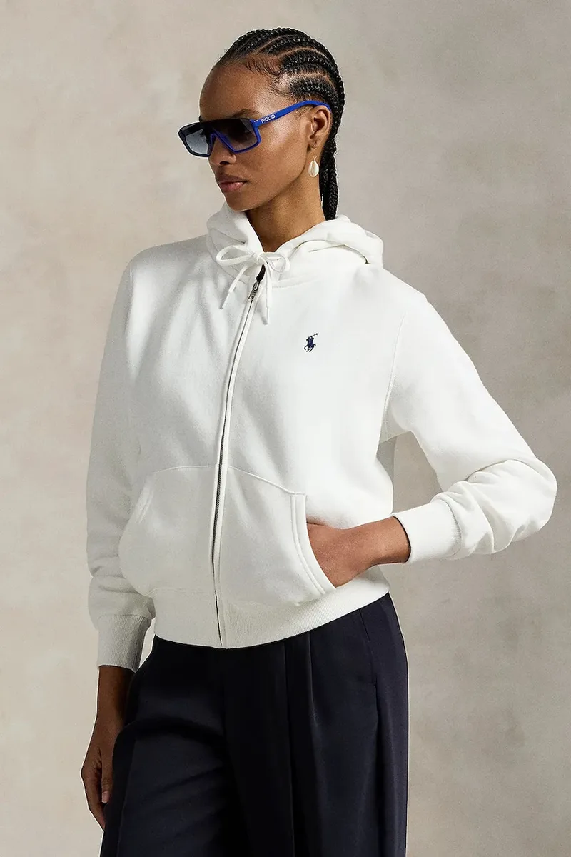 Polo Ralph Lauren μπλούζα με κουκούλα και κουμπιά γυναικεία με βαμβάκι