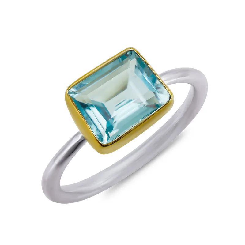 Δαχτυλίδι Mε Βlue Topaz από Δίχρωμο Ασήμι DX842