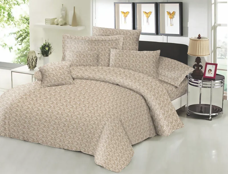Σετ Σεντόνια ΚΟΜΒΟΣ Cotton Line Printed Fern Grey Μπεζ με λάστιχο 100x200+22