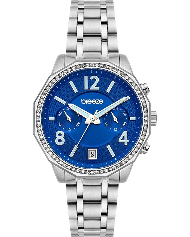 BREEZE Crystal Dual Time - 612451.3, Silver case with Stainless Steel Bracelet