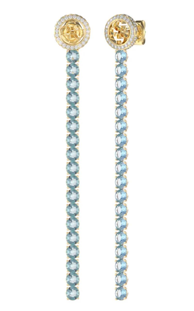 GUESS STEEL PARADISE JUBE05144JWYGLST/U Σκουλαρίκια Χρυσά Με Γαλάζιες Πέτρες Και Λογότυπο