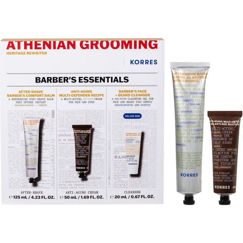 Korres Promo Athenian Grooming After-Shave Barber's Comfort Balm 125ml & Anti-Aging Multi-Defender Recipe 50ml & Barber's Face & Beard Cleanser 20ml