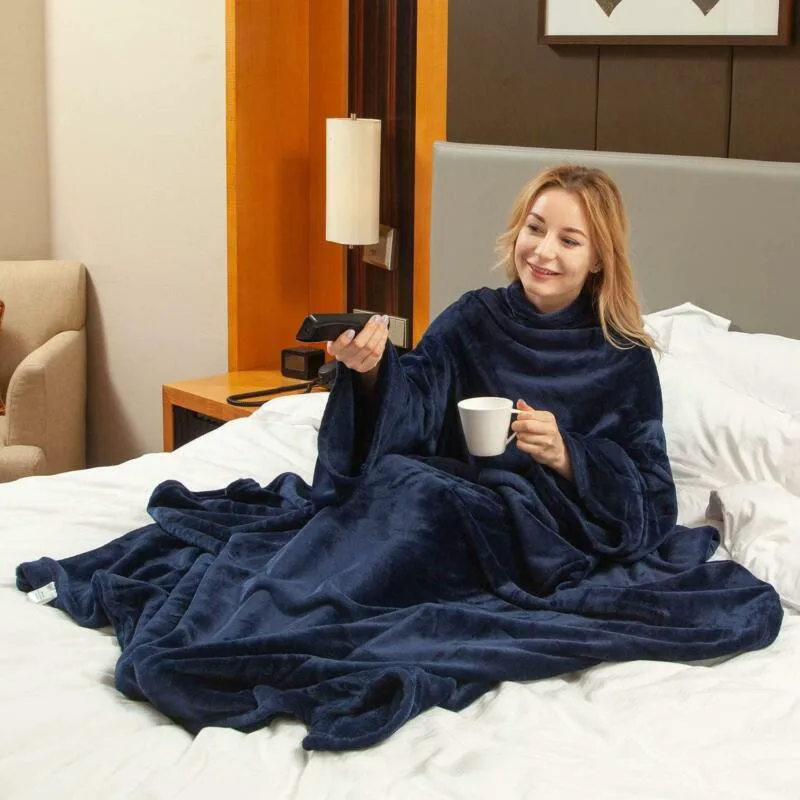 Fleece Κουβέρτα Με Μανίκια και τσέπη Kangaroo Μπλέ 140x200εκ.